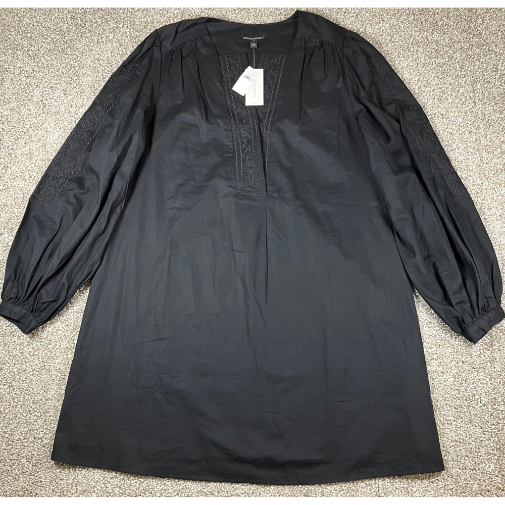 Banana Republic Black Embroidered Cotton Poplin Mini Dress 820877-00-1 Size M